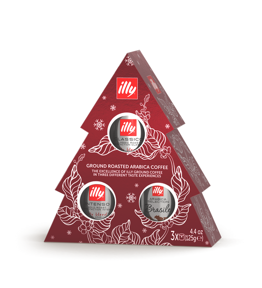 Illy – Paketim Krishtlindjesh me 3 kanaçe kafeje të bluar, 125 g