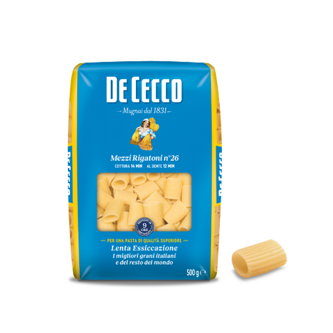 De Cecco Pasta Mezzi Rigatoni no. 26, Packaging 500Gr
